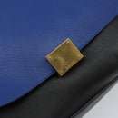 CELINE Trapeze Small Hand Bag Leather 2way Blue Gold Auth bs29092-19
