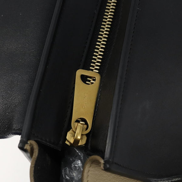 CELINE Trapeze Small Hand Bag Leather 2way Blue Gold Auth bs29092