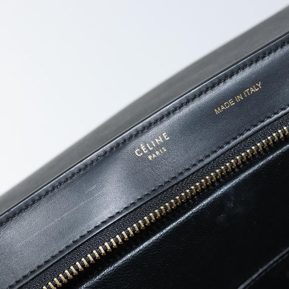 CELINE Trapeze Small Hand Bag Leather 2way Blue Gold Auth bs29092