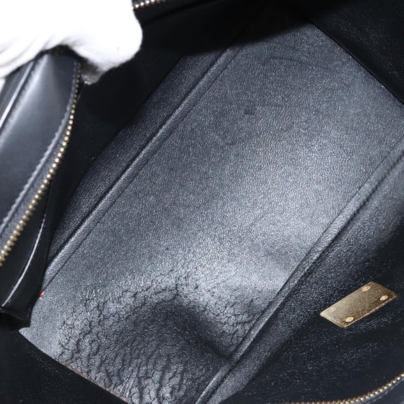 CELINE Trapeze Small Hand Bag Leather 2way Blue Gold Auth bs29092