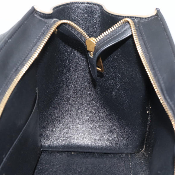 CELINE Trapeze Small Hand Bag Leather 2way Blue Gold Auth bs29092