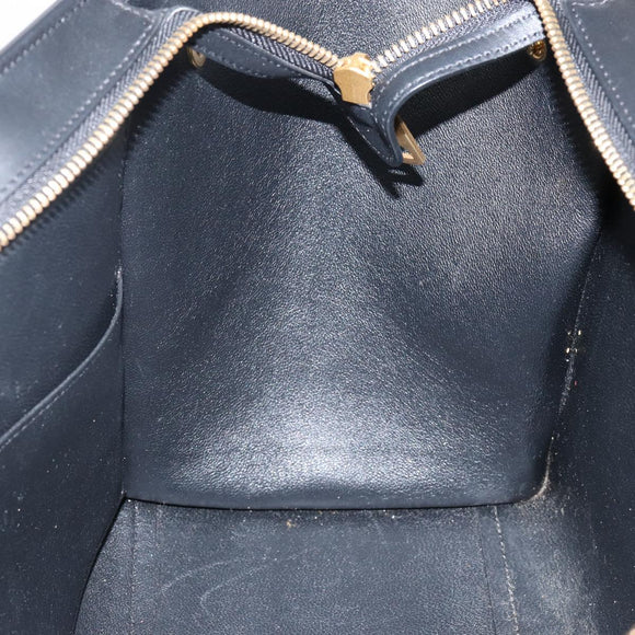 CELINE Trapeze Small Hand Bag Leather 2way Blue Gold Auth bs29092