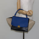 CELINE Trapeze Small Hand Bag Leather 2way Blue Gold Auth bs29092-27