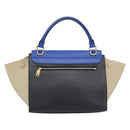 CELINE Trapeze Small Hand Bag Leather 2way Blue Gold Auth bs29092-2