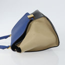 CELINE Trapeze Small Hand Bag Leather 2way Blue Gold Auth bs29092-4