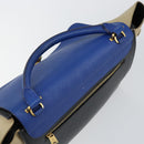CELINE Trapeze Small Hand Bag Leather 2way Blue Gold Auth bs29092-6