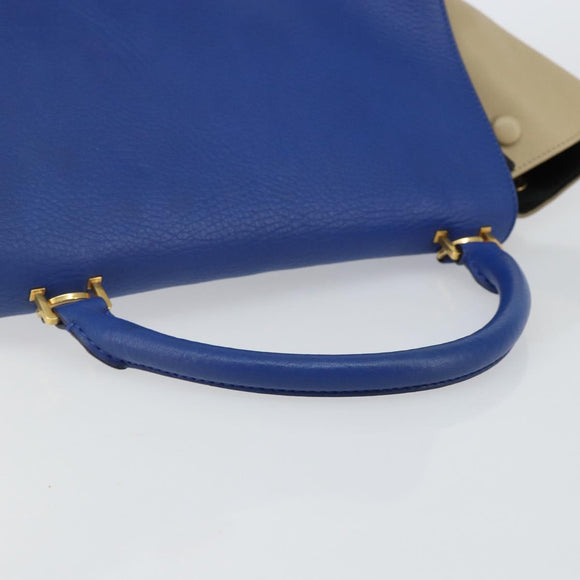 CELINE Trapeze Small Hand Bag Leather 2way Blue Gold Auth bs29092