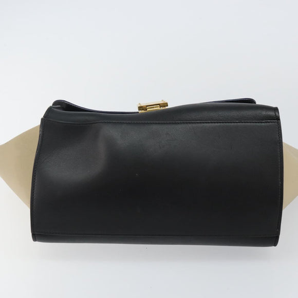 CELINE Trapeze Small Hand Bag Leather 2way Blue Gold Auth bs29092