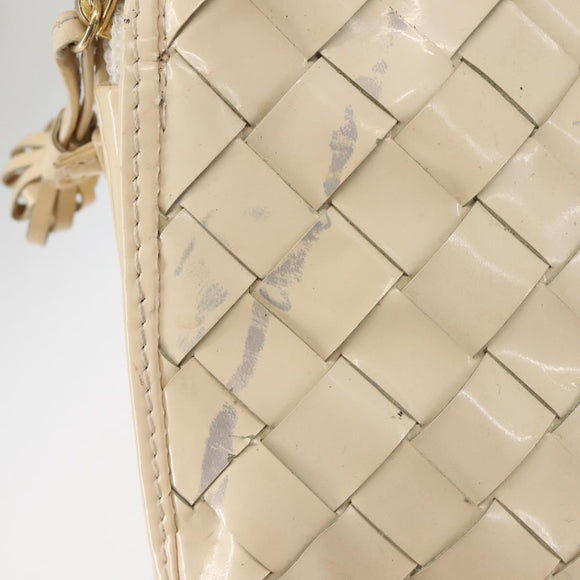 BOTTEGA VENETA INTRECCIATO Shoulder Bag Patent leather Beige Gold Auth bs29095