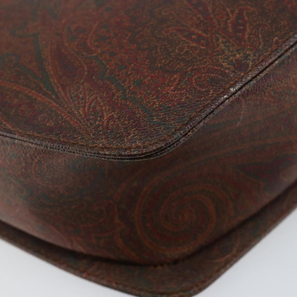 ETRO Paisley Hand Bag PVC Leather Brown Gold Auth bs29096