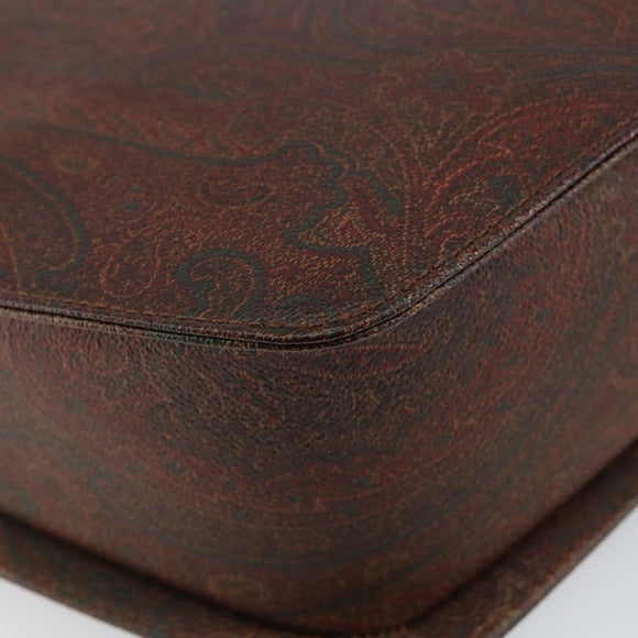 ETRO Paisley Hand Bag PVC Leather Brown Gold Auth bs29096