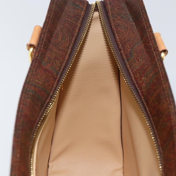 ETRO Paisley Hand Bag PVC Leather Brown Gold Auth bs29096