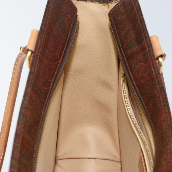 ETRO Paisley Hand Bag PVC Leather Brown Gold Auth bs29096