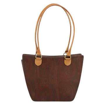 ETRO Paisley Hand Bag PVC Leather Brown Gold Auth bs29096 - 0
