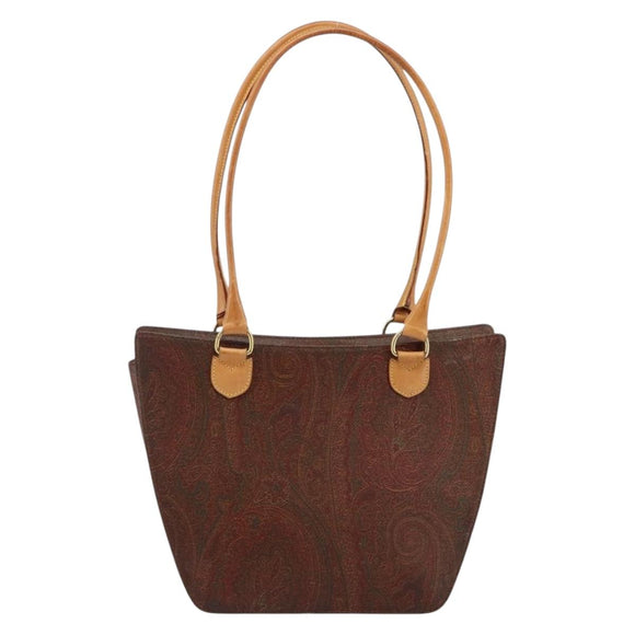 ETRO Paisley Hand Bag PVC Leather Brown Gold Auth bs29096