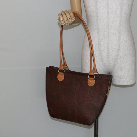 ETRO Paisley Hand Bag PVC Leather Brown Gold Auth bs29096