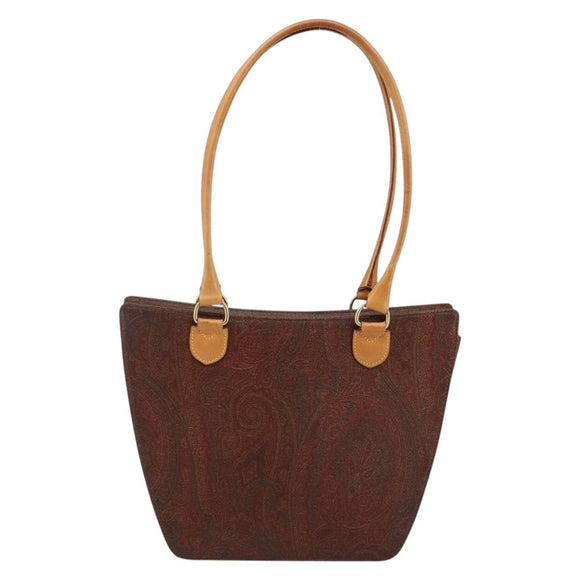 ETRO Paisley Hand Bag PVC Leather Brown Gold Auth bs29096
