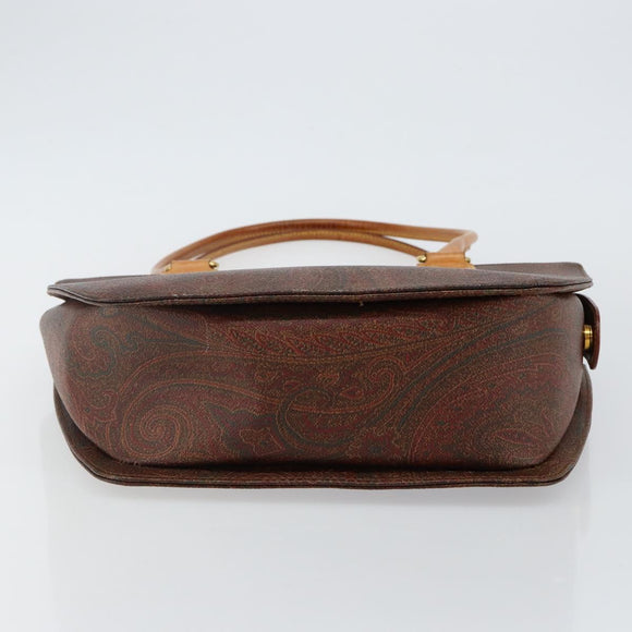 ETRO Paisley Hand Bag PVC Leather Brown Gold Auth bs29096