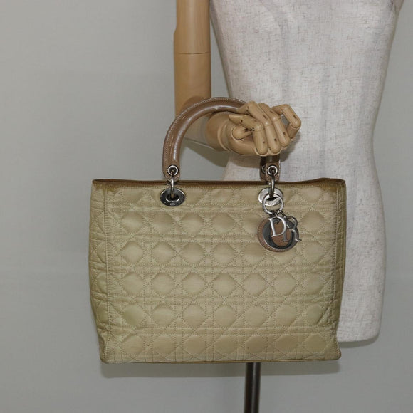 Christian Dior Canage Hand Bag Nylon Beige Silver Auth bs29100