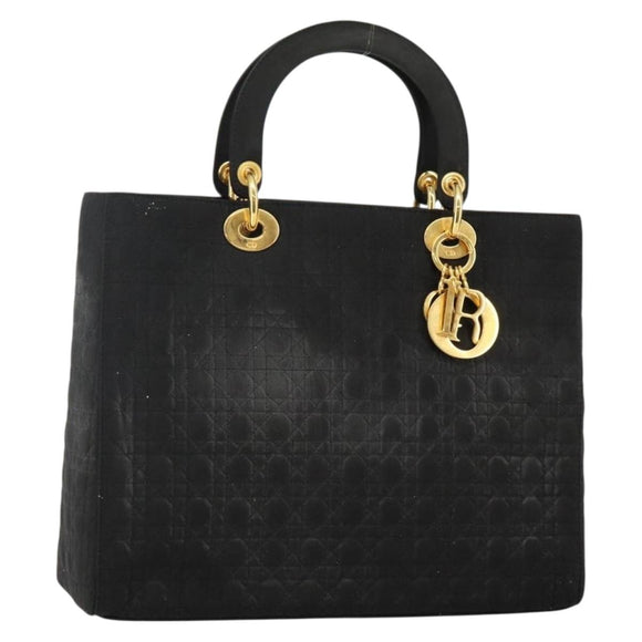 Christian Dior Canage Hand Bag Nylon Black Gold Auth bs29101