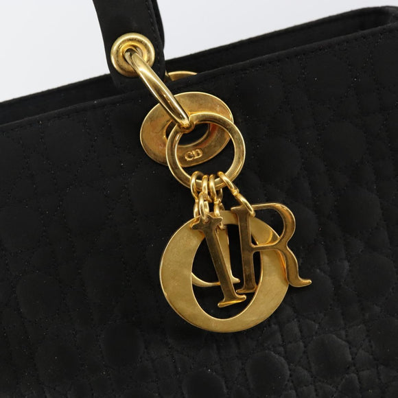 Christian Dior Canage Hand Bag Nylon Black Gold Auth bs29101