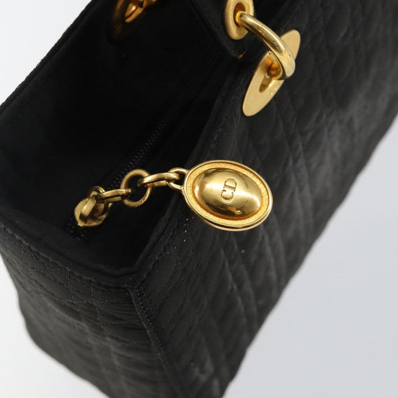 Christian Dior Canage Hand Bag Nylon Black Gold Auth bs29101