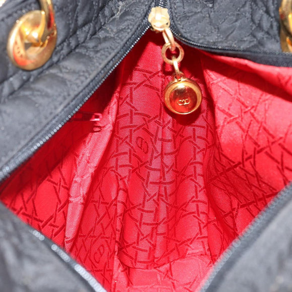 Christian Dior Canage Hand Bag Nylon Black Gold Auth bs29101