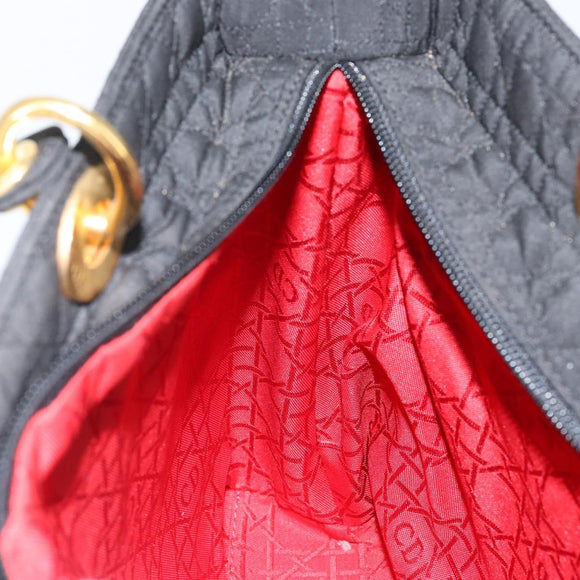 Christian Dior Canage Hand Bag Nylon Black Gold Auth bs29101