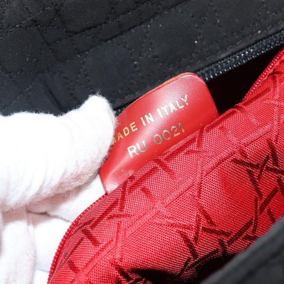 Christian Dior Canage Hand Bag Nylon Black Gold Auth bs29101