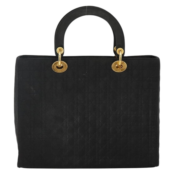 Christian Dior Canage Hand Bag Nylon Black Gold Auth bs29101