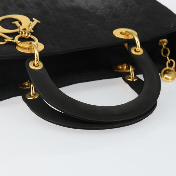 Christian Dior Canage Hand Bag Nylon Black Gold Auth bs29101