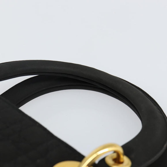 Christian Dior Canage Hand Bag Nylon Black Gold Auth bs29101