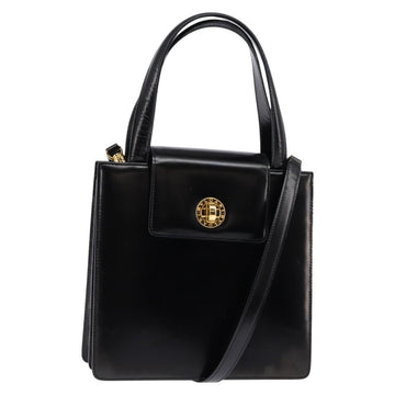 BVLGARI Hand Bag Leather 2way Gold Black Auth bs29102
