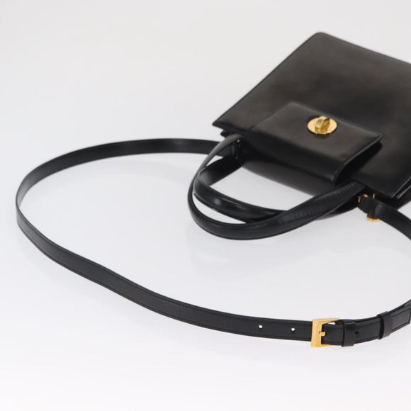 BVLGARI Handtas Leer 2way Goud Zwart Auth bs29102