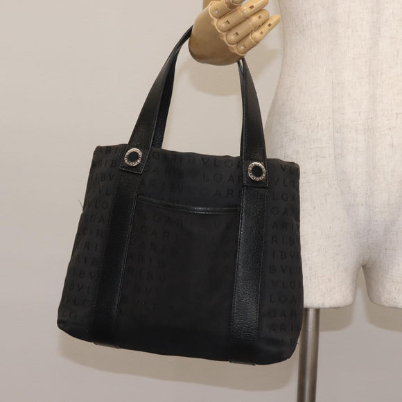 BVLGARI Logo Mania Hand Bag Canvas Black Silver Auth bs29103