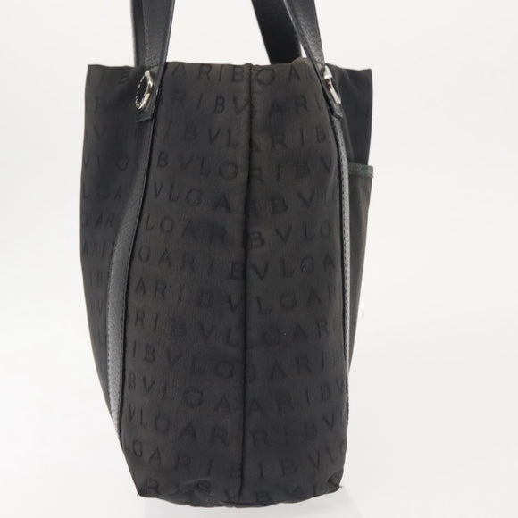 BVLGARI Logo Mania Hand Bag Canvas Black Silver Auth bs29103