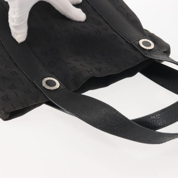 BVLGARI Logo Mania Hand Bag Canvas Black Silver Auth bs29103