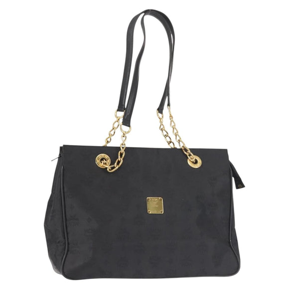 MCM Logogram Vicetos Chain Tote Bag PVC Black Gold Auth bs29106