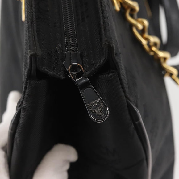 MCM Logogram Vicetos Chain Tote Bag PVC Black Gold Auth bs29106