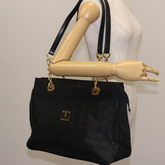 MCM Logogram Vicetos Chain Tote Bag PVC Black Gold Auth bs29106