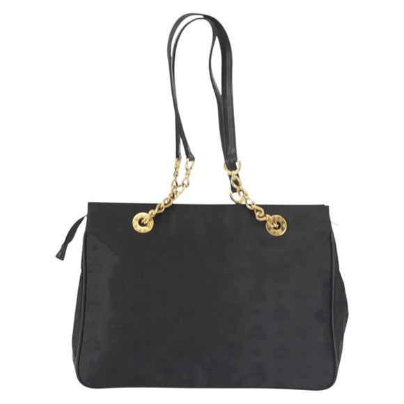 MCM Logogram Vicetos Chain Tote Bag PVC Black Gold Auth bs29106