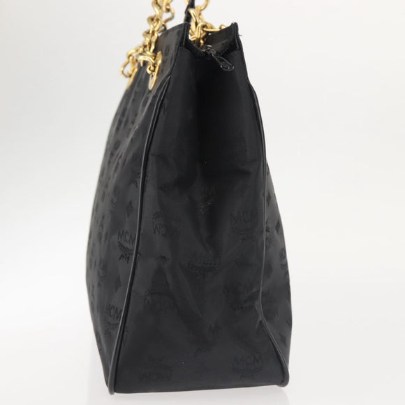 MCM Logogram Vicetos Chain Tote Bag PVC Black Gold Auth bs29106