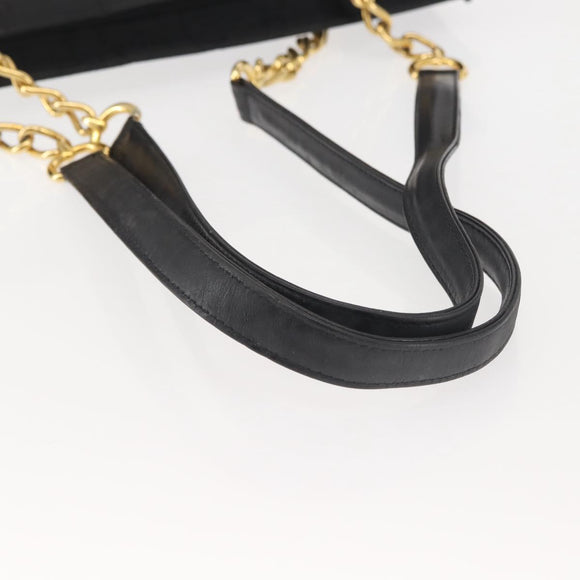 MCM Logogram Vicetos Chain Tote Bag PVC Black Gold Auth bs29106