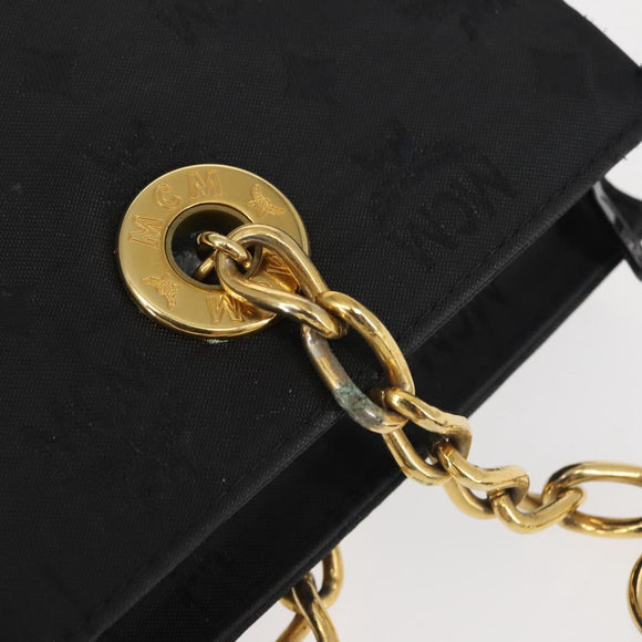 MCM Logogram Vicetos Chain Tote Bag PVC Black Gold Auth bs29106