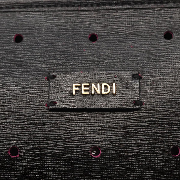FENDI Tote Bag Leather Black Gold Auth bs29107
