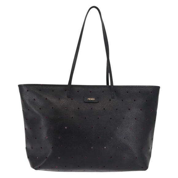 FENDI Tote Bag Leather Black Gold Auth bs29107
