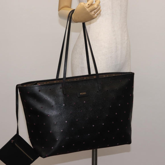 FENDI Tote Bag Leather Black Gold Auth bs29107