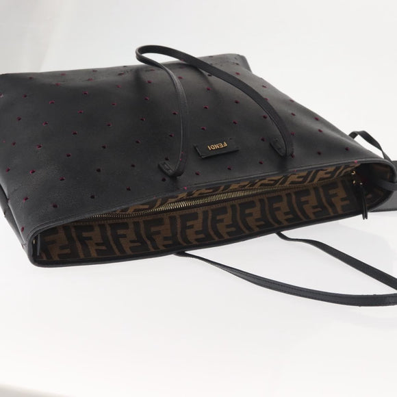 FENDI Tote Bag Leather Black Gold Auth bs29107