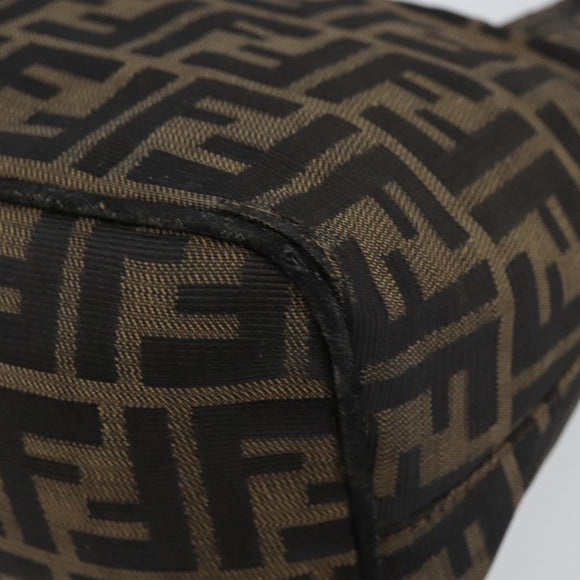 FENDI Zucca Canvas Mamma Baguette Shoulder Bag Black Brown Auth bs29108