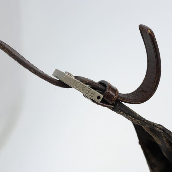 FENDI Zucca Canvas Mamma Baguette Shoulder Bag Black Brown Auth bs29108